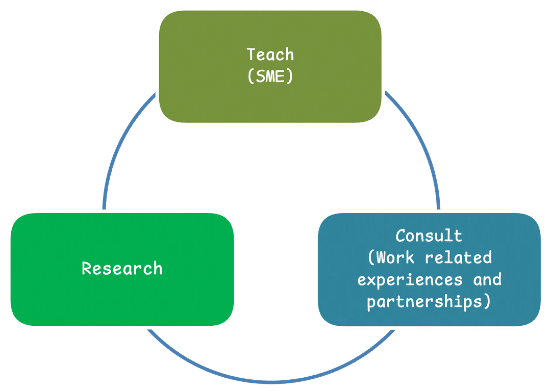 Expertise model showing teach, research, and consult relationship